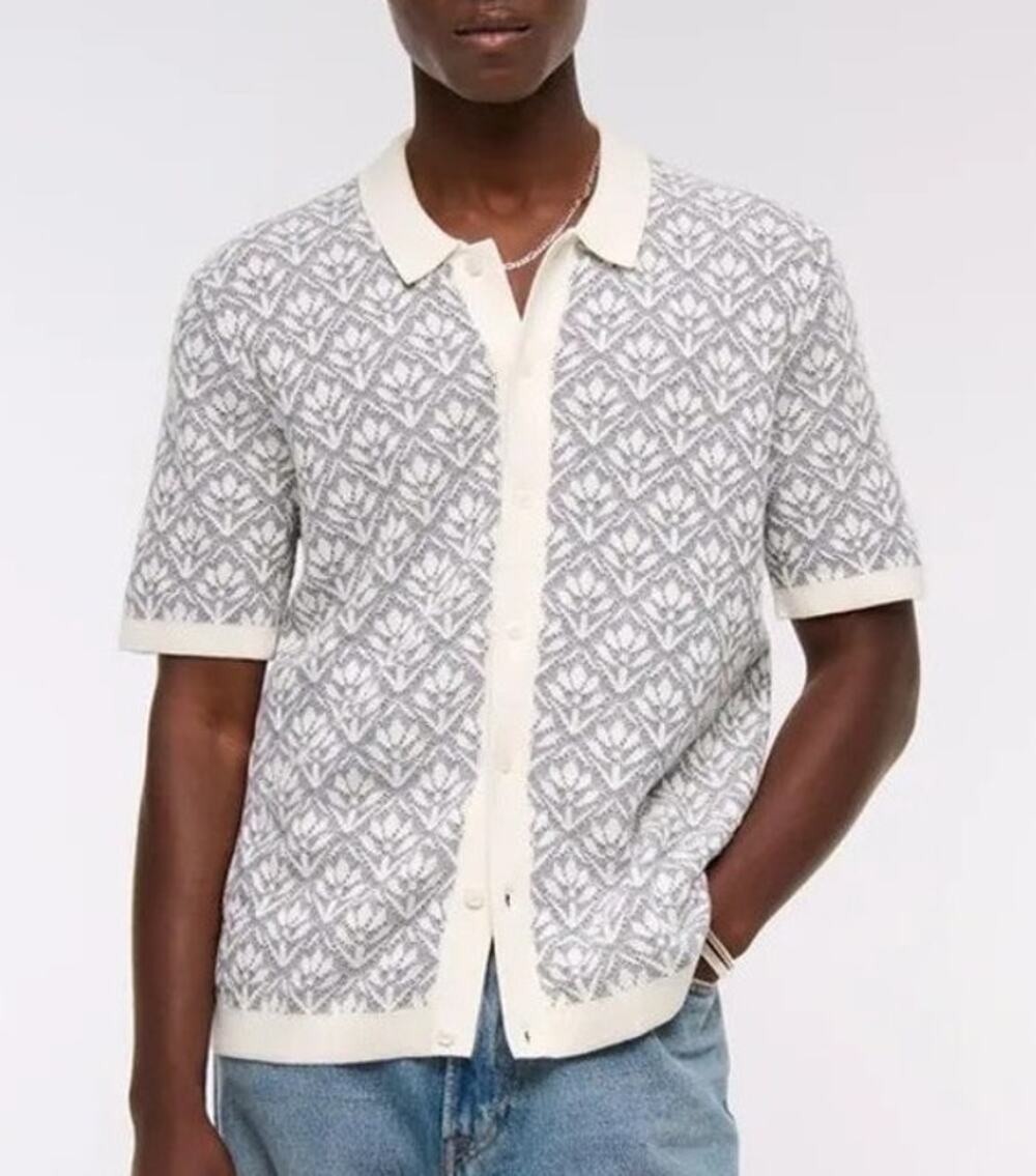 Abercrombie & Fitch Mens Floral Knit Sweater Polo Size XS Blue Preppy Coastal